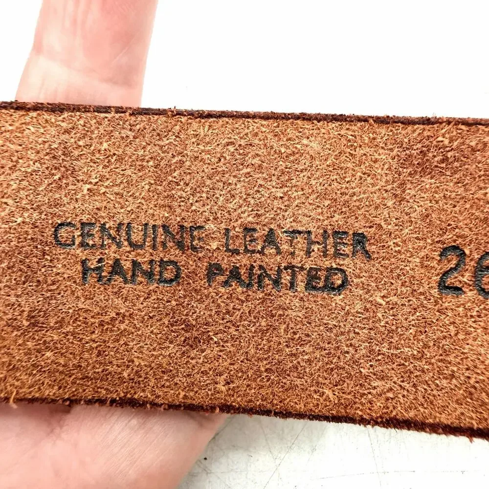 Vintage Chambers Tooled Leather Western Belt German Silver Buckle Unisex 34